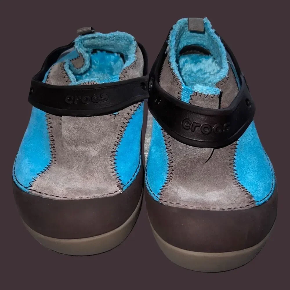 Youth Crocs Dawson Faux Fur Blue Brown SEF1554 J 1 Size Kids 1